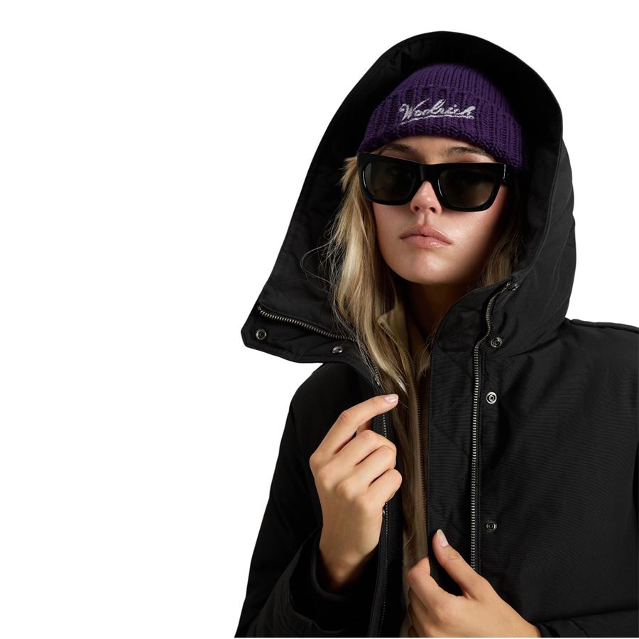Military jacket giacca imbottita in Ramar Cloth con cappuccio da donna Woolrich | CFWWOU2075BLK